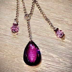 Silver and Purple Jeweled Costume Jewelry Necklace